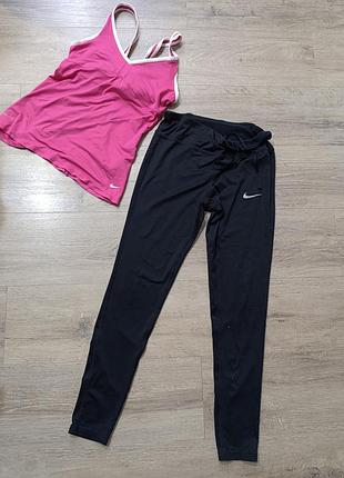 Спортивний костюм жіночий nike рожева маййка та чорниі лосіни