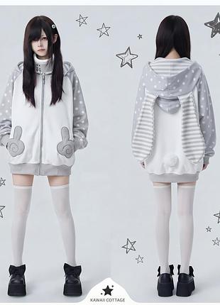🐰 м'яке затишне на флісі зіп-худі «зайка» з вушками та помпоном 🐰 kawaii / harajuku / y2k aesthetic