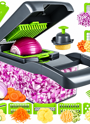 Універсальна овочерізка-мультислайсер nicer dicer 1857 з контейнером і змінними насадками для нарізування кубиками, скибочками
