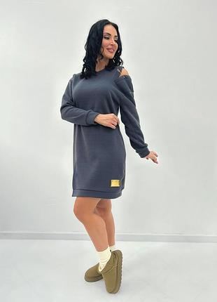 Женское теплое платье мини короткое утепленное на флисе зима спортивное