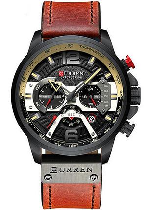 Мужские часы curren 8329 black-brown с хронографом и кожаным ремешком