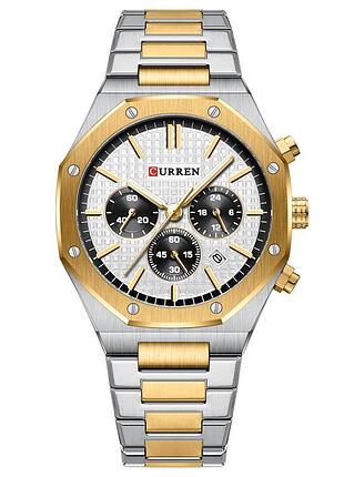 Чоловічий годинник curren 8440 silver-gold-white з хронографом та мінеральним склом