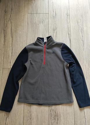 Флісова кофта для хлопчика, сіра з синіми рукавами