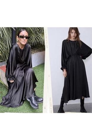 Довга жіноча сукня zara чорна атласна повсякденна