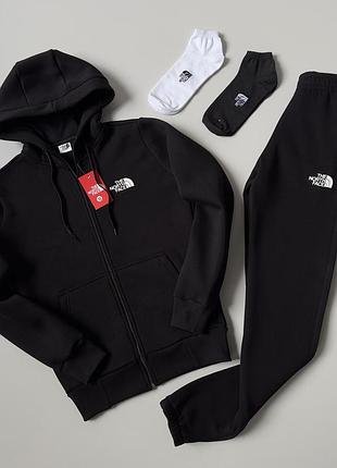 The north face зимний спортивный костюм на флисе черный худи tnf флис + штаны тн теплые xs / s / m / l / xl / xxl
