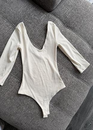Молочне боді h&m у рубчик із глибоким вирізом, xs