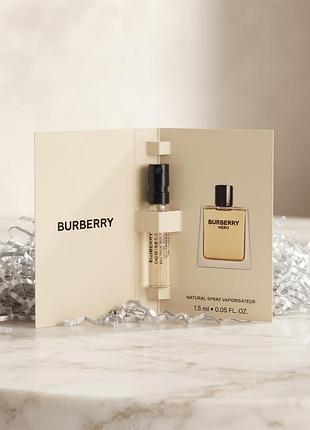 Чоловіча туалетна вода burberry hero eau de toilette, пробник (саше), 1.5 мл — свіжий деревний аромат із нотами бергамоту та кедра  
​