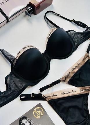 Комплект білизни жіночий victoria’s secret оригінал чорний бюстгальтер трусики вікторія сікрет