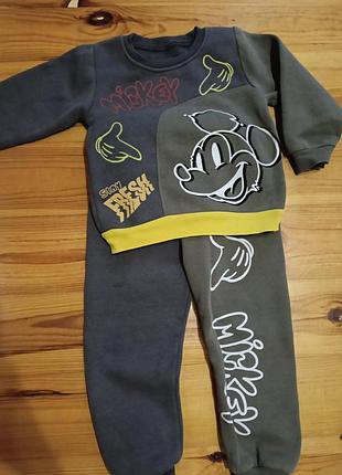 Повсякденний костюм для хлопчиків mickey mouse, теплий на флісі, сірий