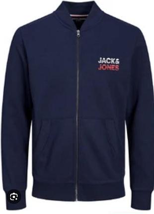 Темно-синяя трикотажная кофта на молнии jack & jones +fit — батал (размер 3xl/5xl)