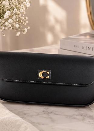 Женская сумка coach brook flap chain bag черная с белой нитью