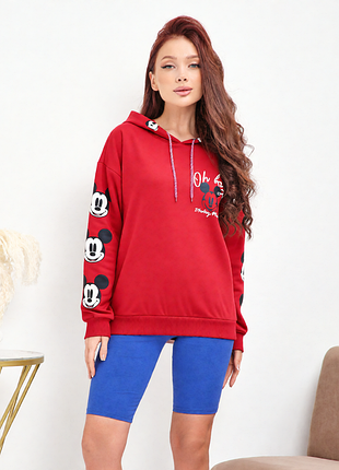 Яркое красное укороченное худи primark x disney mickey mouse (m / 40-42) с начесом