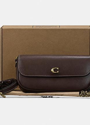 Женская сумка coach brook flap chain bag коричневая