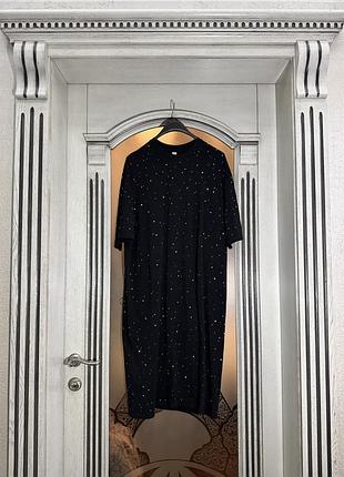 Чорна сукня-футболка omelia t dress з кольоровими стразами