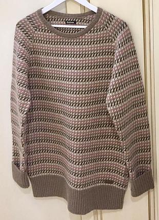 Новый.свитер брендовый из шерсти barbour 100% wool signature logo dropped shoulders thick knit sweater mocka pink оригинал