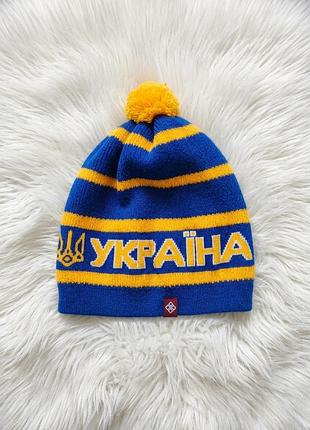 Шапка дитяча патріотична синьо-жовта з помпоном