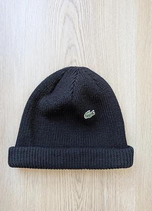 Винтажан унисекс шерстяная шапка на закрутку lacoste roll up beanie один размер
