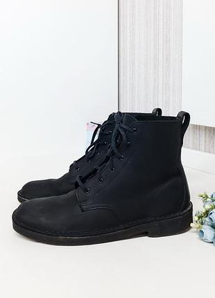 Ботинки кожаные черные на шнуровке clarks, натуральная кожа.