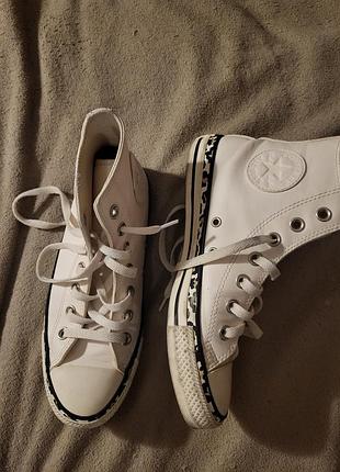 Кеди жіночі converse chuck taylor all star білі з леопардовим принтом, довжина устілки 24 см