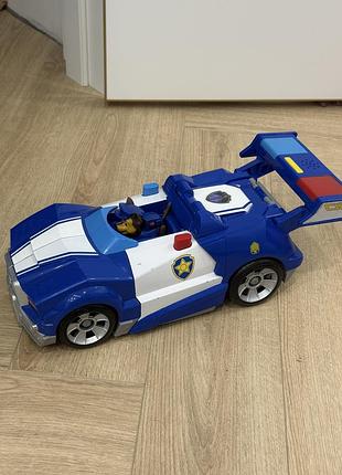 Машинка-трансформер для хлопчика paw patrol the movie делюкс з гонщиком, синій, білий