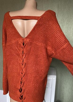 Светр жіночий вʼязаний 🧶 корал довгий ззаду завʼязках
