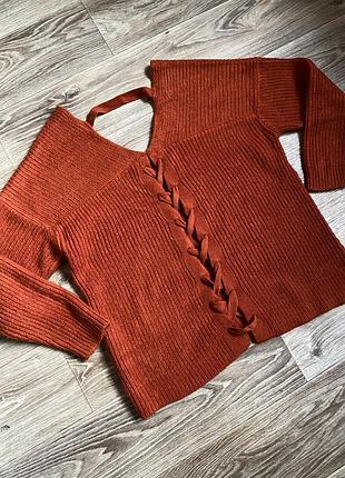 Светр жіночий вʼязаний 🧶 корал довгий ззаду завʼязках