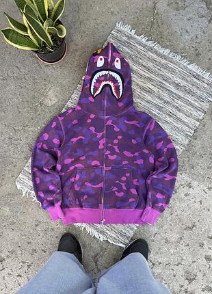 Вінтажний камуфляжний фіолетово рожевий худі a bathing ape bape з маленькими логотипами й фірмовим капюшоном