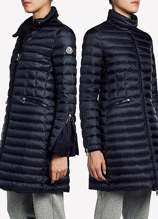 ▪️жіночий демісезонний чорний довгий пуховик пальто монклер moncler женский черный пуховик чёрный длинный на пуху пальто натуральный пух перо плащ