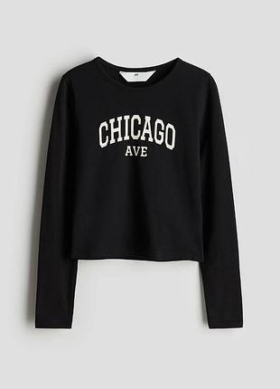 Реглан для підлітків h&m чорний з написом chicago, розмір 170 см
