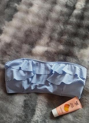 Верхня частина купальника жіноча в смужку з рюшами, розмір 40