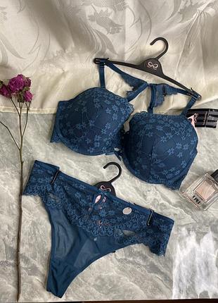 Комплект білизни жіночий hunkemoller синій мереживний