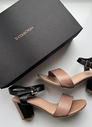 Босоніжки жіночі tj collection чорні, бежеві, шкіряні