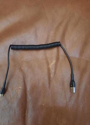 Новый, черный витой шнур, с разъемом usb type-a и usb type-c для зарядки устройств, шнур для телефона в авто кабель зарядка