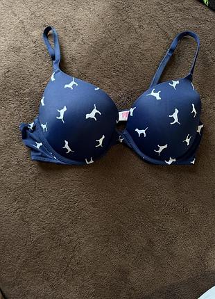 Бюстгальтер жіночий pink синій з принтом, розмір 36в (80в) victoria secret