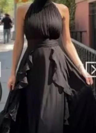 Вечірня жіноча сукня чорна максі з шифону plus size