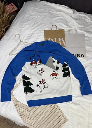 Чоловічий новорічний светр marks & spencer з пінгвінами