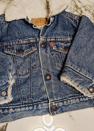 Куртка дитяча levi's джинсова синя з хутряним коміром та шерстяною підкладкою 4т
