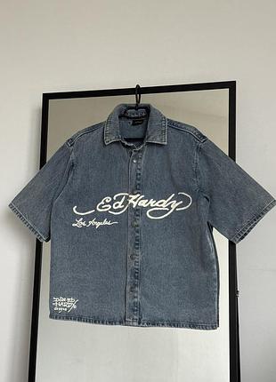 Чоловіча джинсова сорочка рубашка овершот ed hardy розмір s
