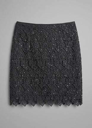 Міні-спідниця жіноча h&m чорна мереживна з паєтками, розмір eur 40