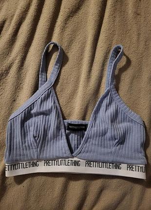 Топ женский prettylittlething в рубчик голубой размер m