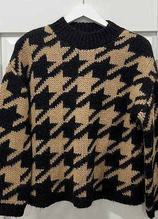 Светр жіночий massimo dutti чорно-бежевий, розмір l, 100% вовна