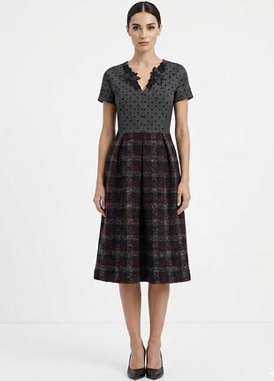 Сукня міді жіноча італійська брендова тепла на короткий рукав у клітинку