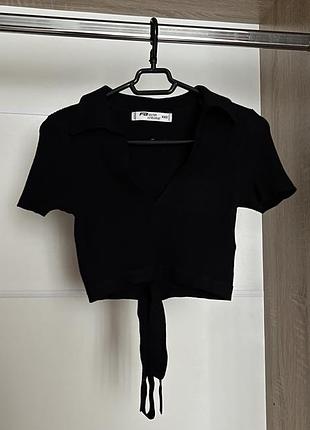 Топ жіночий з декольте fb sister knitwear чорний в рубчик xxs