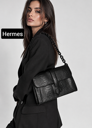 Сумка женская черная клатч от бренда hermes