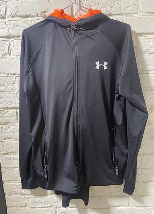 Чоловічий спортивний костюм under armour чорний з помаранчевим