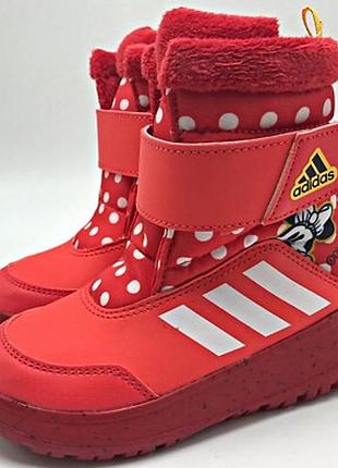 Чоботи для дівчинки adidas зимові червоні в горошок
