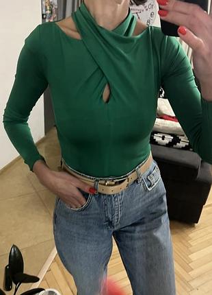 Боді жіноче zara зелене з довгим рукавом