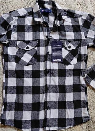 Сорочка для хлопчика s.denim байкова в чорно-білу клітинку
