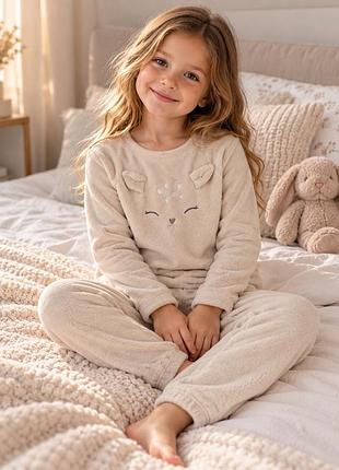 H&m плюшева піжама для дівчинки 134–140 см, 8–10 років 🐱🤎