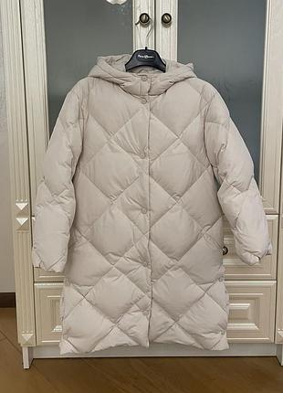 Пуховик для дівчинки zara бежевий стьобаний з капюшоном